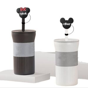 MICKEY & MINNIE Silicone Dust Proof Reusable Straw Caps/Toppers Stanley NWOT